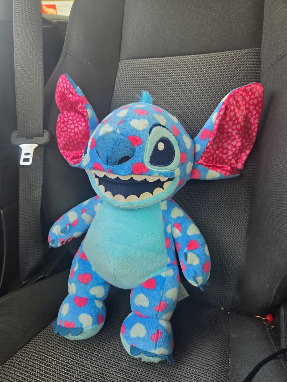 Disney Blue Heart-Pattern Stitch Plush with Pink Ear Accents